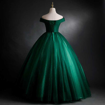 Emerald Green Ball Gown Long Prom Dress Off Shoulder Ball Gown Wedding Dress