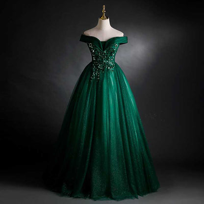 Emerald Green Ball Gown Long Prom Dress Off Shoulder Ball Gown Wedding Dress