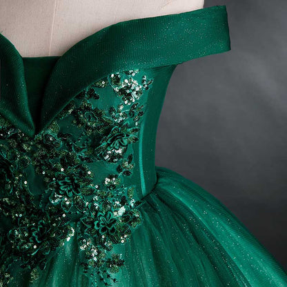 Emerald Green Ball Gown Long Prom Dress Off Shoulder Ball Gown Wedding Dress