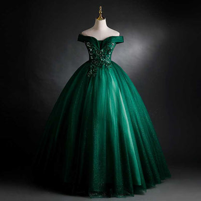 Emerald Green Ball Gown Long Prom Dress Off Shoulder Ball Gown Wedding Dress