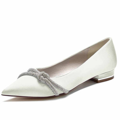 Women Party Flat Shoes Satin Bridal Shoes with Beaded