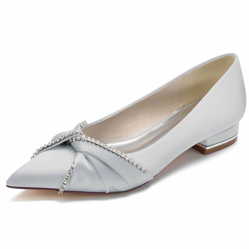 Women Wedding Flat Satin Bridal Shoes with Beaded Bow