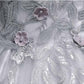 Fall/Winter Silver Prom Dress Long Sleeve Ball Gown Appliques Lace Formal Dresses