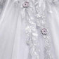 Fall/Winter Silver Prom Dress Long Sleeve Ball Gown Appliques Lace Formal Dresses