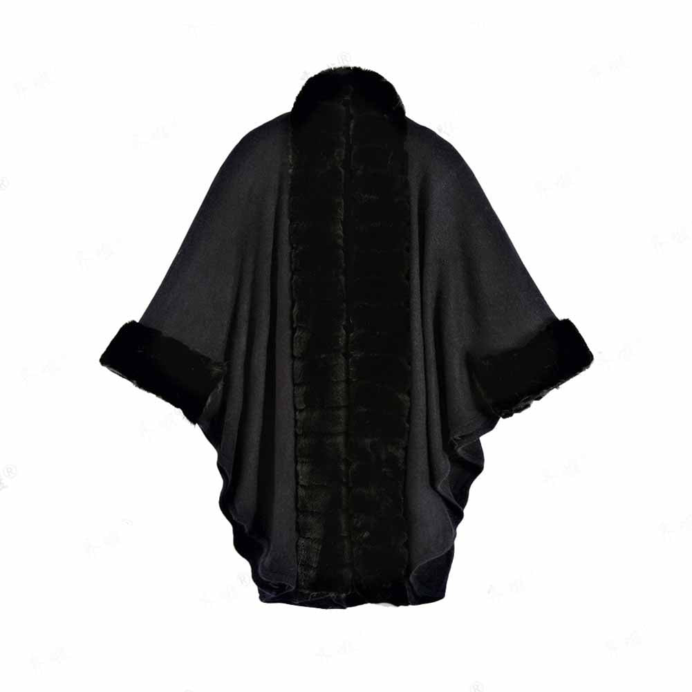 Faux Fox Fur Cardigan Cloak Shawl Wraps Winter Poncho Oversized Cape