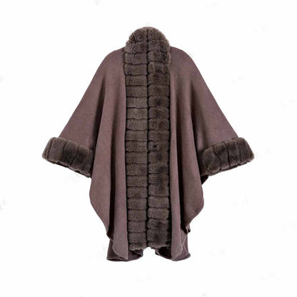 Faux Fox Fur Cardigan Cloak Shawl Wraps Winter Poncho Oversized Cape
