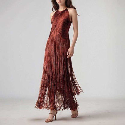 Glam Party Gown with Tassel Design - Perfect for Stage or Ball