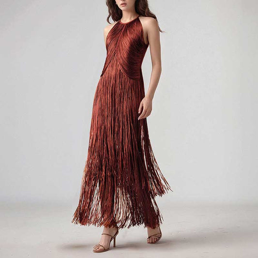 Glam Party Gown with Tassel Design - Perfect for Stage or Ball