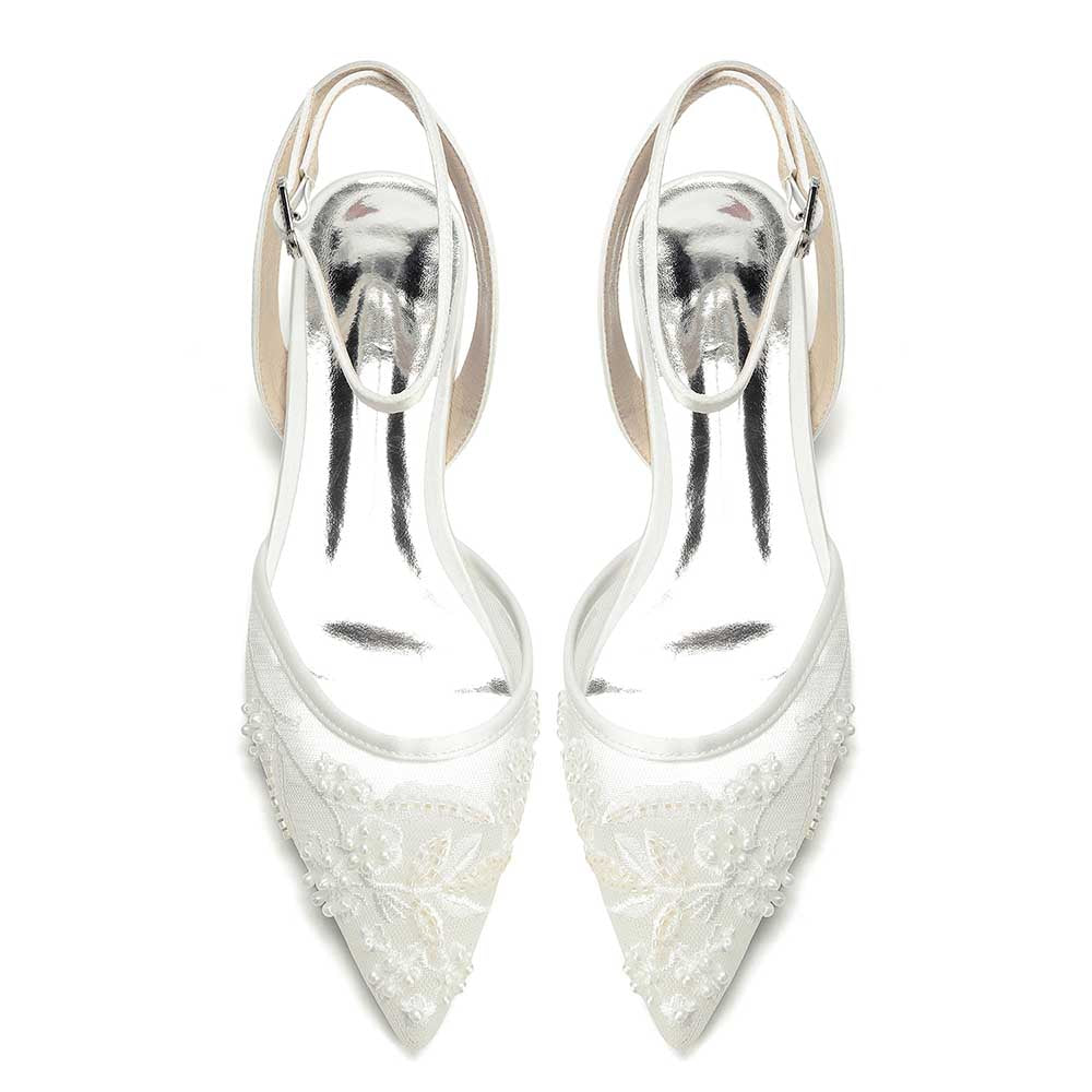 Flat Bridal Shoes Open Back Pointed Toe Wedding Shoes For Women