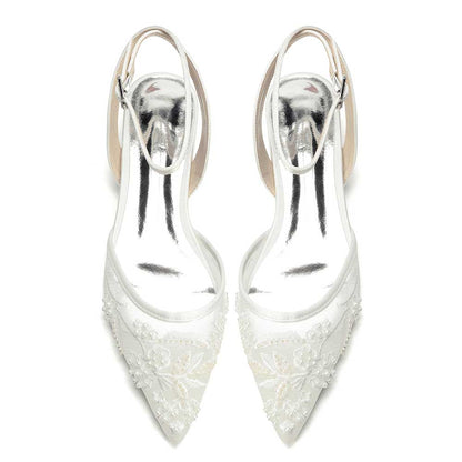 Flat Bridal Shoes Open Back Pointed Toe Wedding Shoes For Women