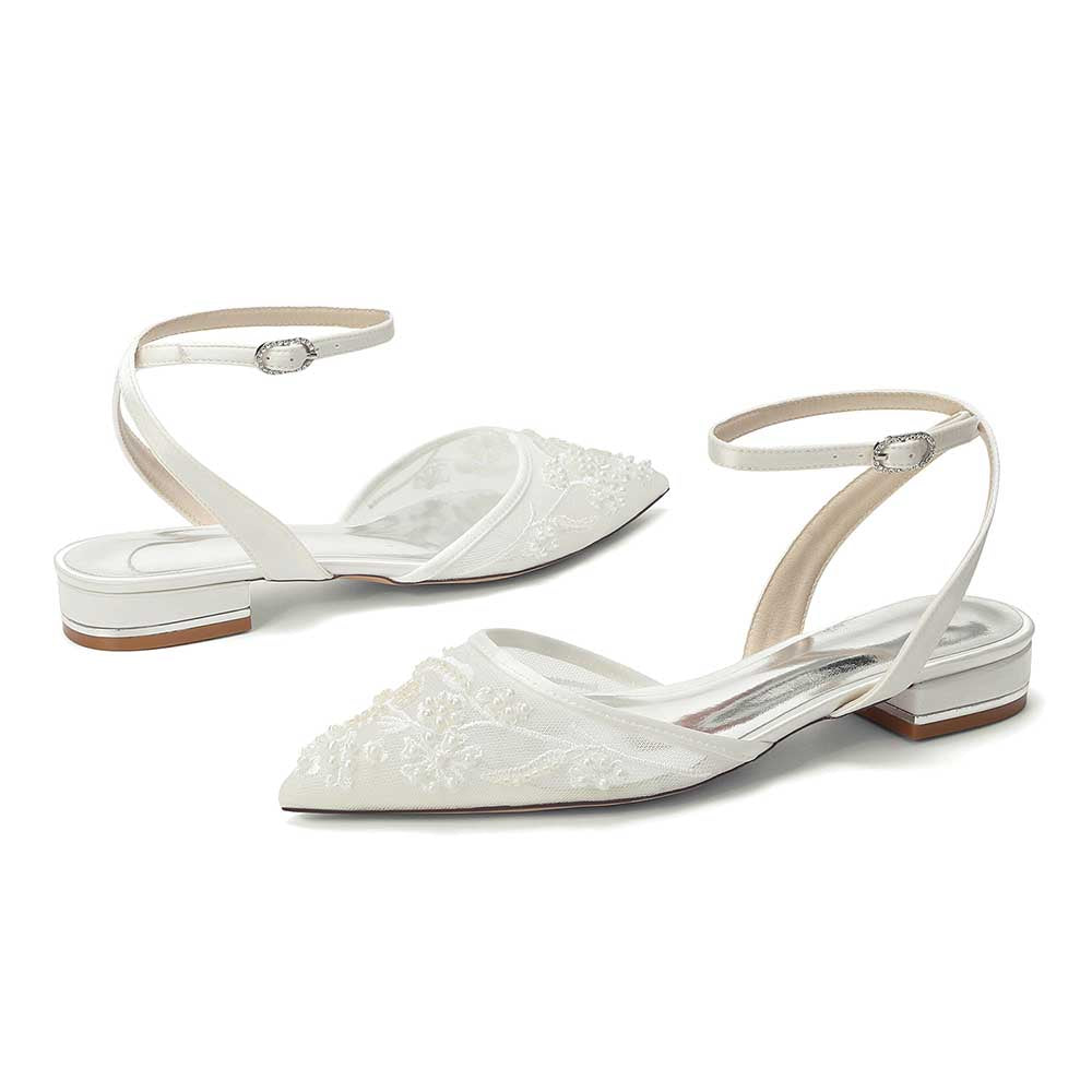 Flat Bridal Shoes Open Back Pointed Toe Wedding Shoes For Women