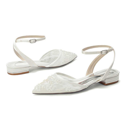 Flat Bridal Shoes Open Back Pointed Toe Wedding Shoes For Women