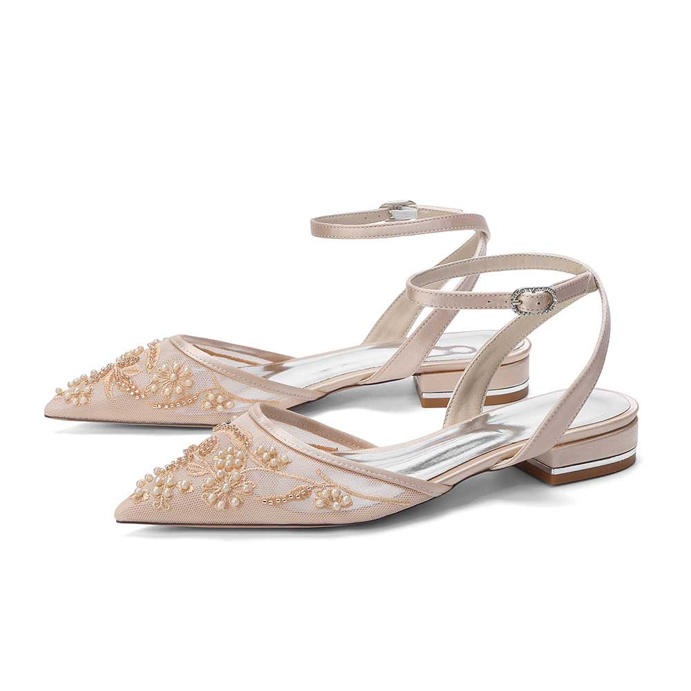Flat Bridal Shoes Open Back Pointed Toe Wedding Shoes For Women