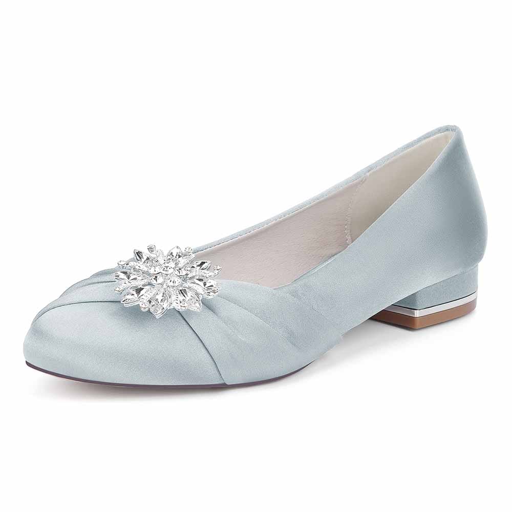 Flat Closed Toe Wedding Shoes Satin Crystal Detail Event Shoes