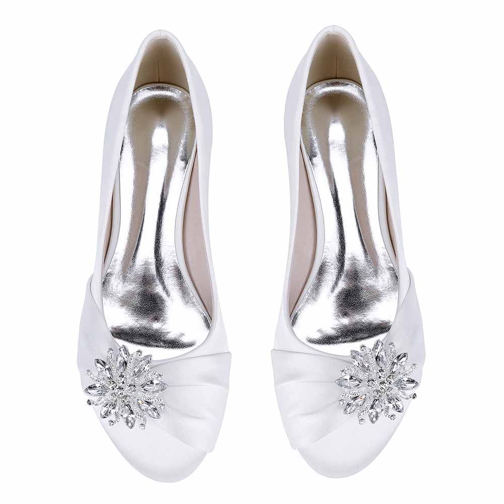 Flat Closed Toe Wedding Shoes Satin Crystal Detail Event Shoes