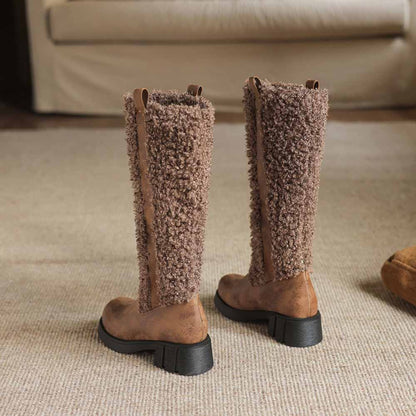 Women's fur detail calf boots in brown with a stylish design for comfort and warmth