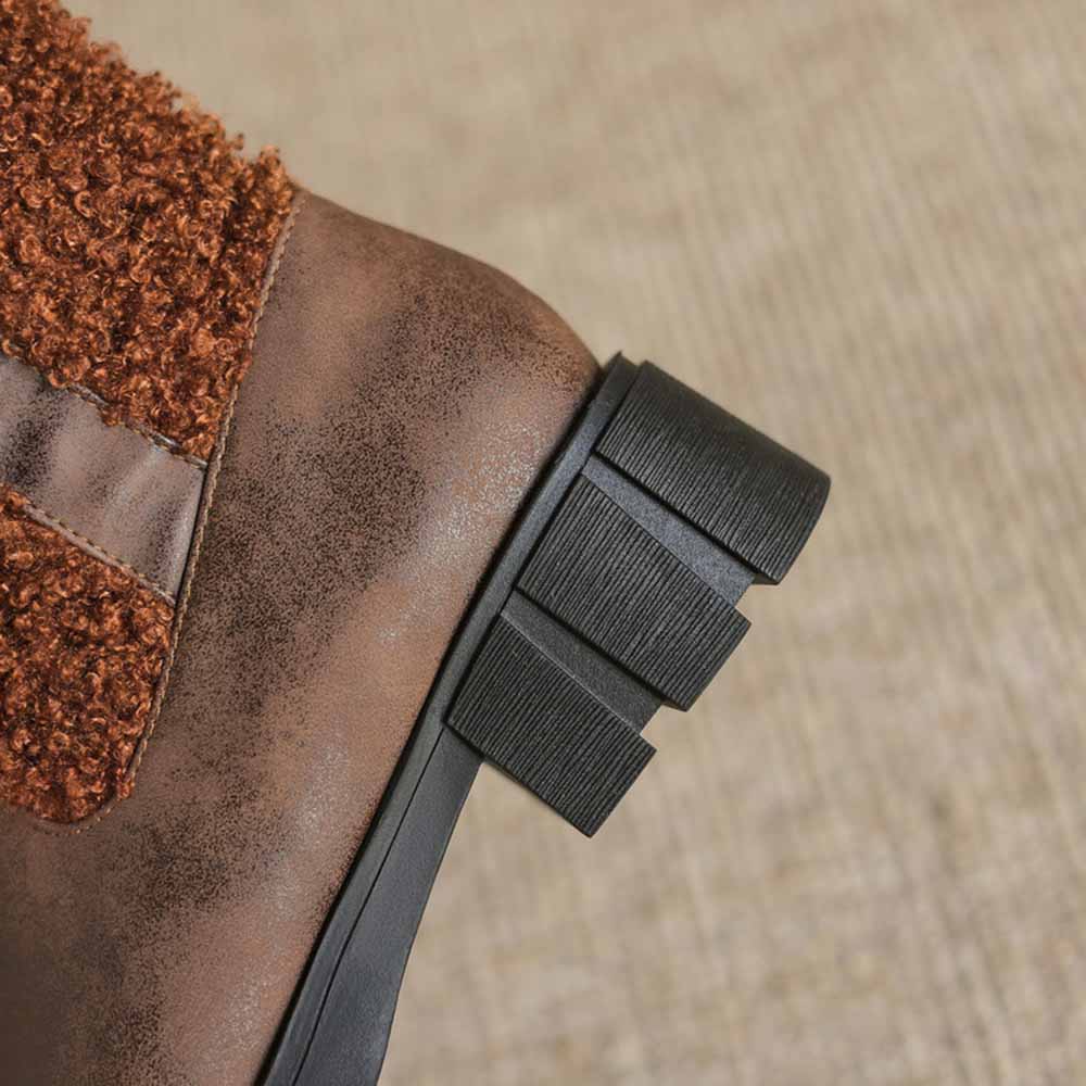 Close-up of SD-HK women's fur detail calf boots showcasing the unique textured material and stylish sole