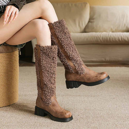 Stylish women's fur detail calf boots in brown with a chic design for fashionable looks