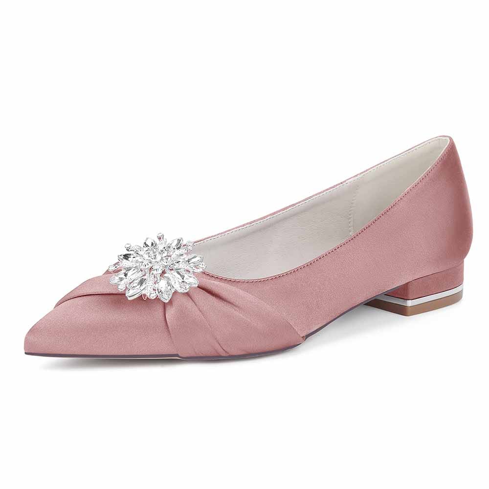 Flat Satin Wedding Shoes For Bridal Closed Toe Dress Shoes