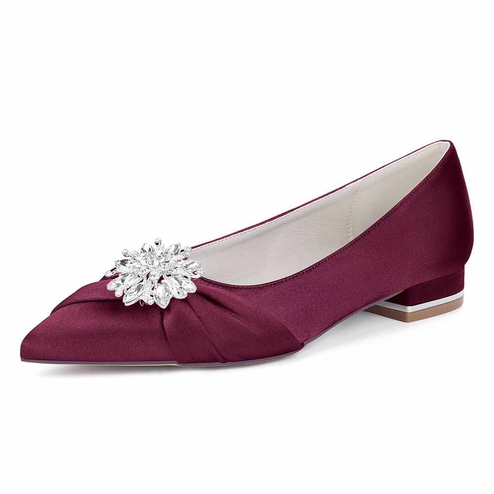 Flat Satin Wedding Shoes For Bridal Closed Toe Dress Shoes