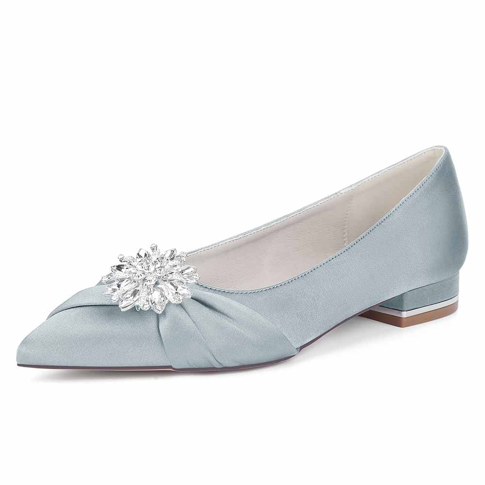 Flat Satin Wedding Shoes For Bridal Closed Toe Dress Shoes