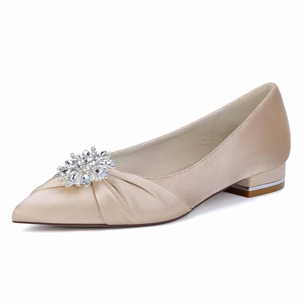 Flat Satin Wedding Shoes For Bridal Closed Toe Dress Shoes