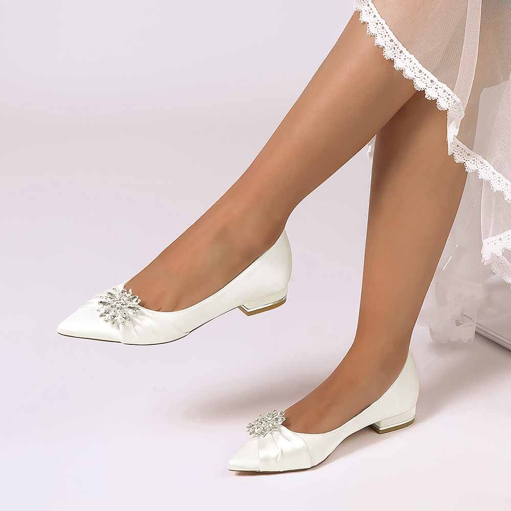 Flat Satin Wedding Shoes For Bridal Closed Toe Dress Shoes