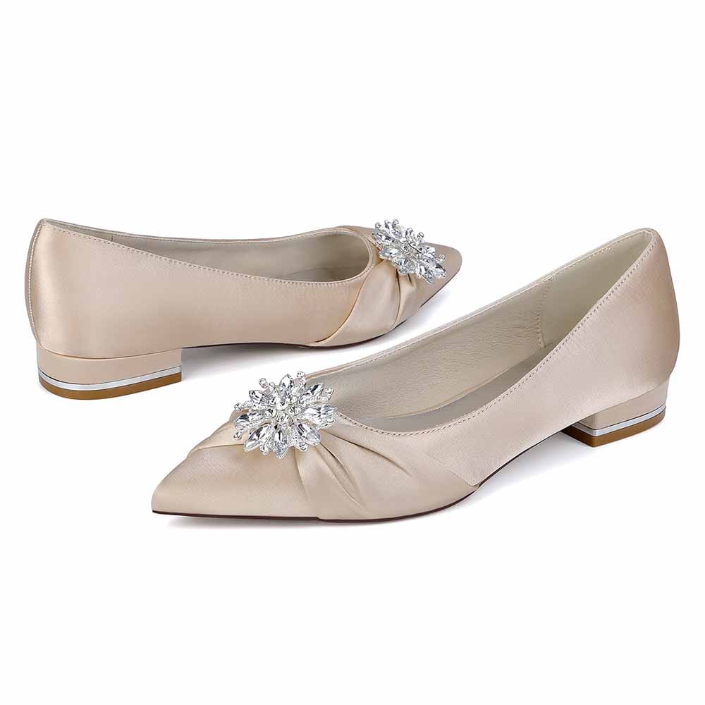 Flat Satin Wedding Shoes For Bridal Closed Toe Dress Shoes