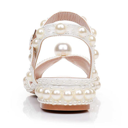 Flat Wedding Shoes Peep Toe Pearl Bridal Shoes