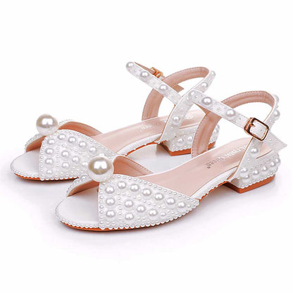 Flat Wedding Shoes Peep Toe Pearl Bridal Shoes