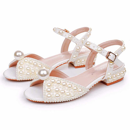 Flat Wedding Shoes Peep Toe Pearl Bridal Shoes