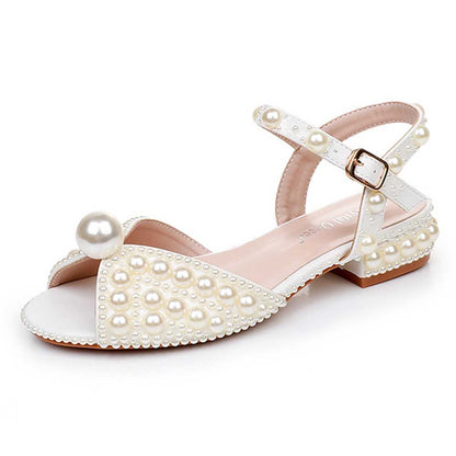 Flat Wedding Shoes Peep Toe Pearl Bridal Shoes