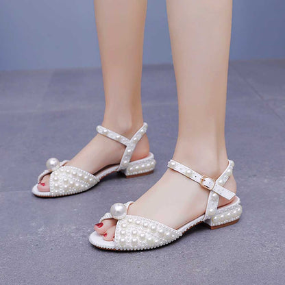 Flat Wedding Shoes Peep Toe Pearl Bridal Shoes