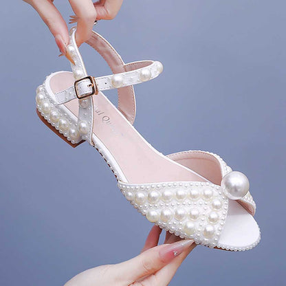Flat Wedding Shoes Peep Toe Pearl Bridal Shoes