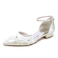 Flat Wedding Shoes Pointed Toe Flower Appliqued Ankle Strap Bridal Shoes