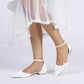 Flat Wedding Shoes Pointed Toe Flower Appliqued Ankle Strap Bridal Shoes