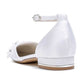 Flat Wedding Shoes Pointed Toe Flower Appliqued Ankle Strap Bridal Shoes