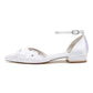 Flat Wedding Shoes Pointed Toe Flower Appliqued Ankle Strap Bridal Shoes