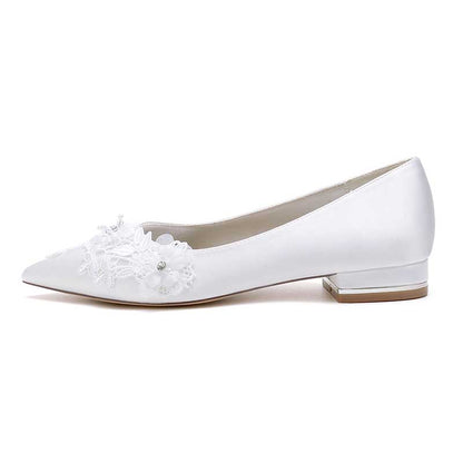 Flat Wedding Shoes Pointed Toe Flower Appliqued Bridal Shoes