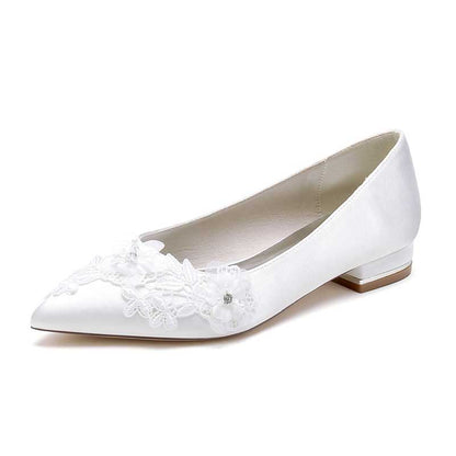 Flat Wedding Shoes Pointed Toe Flower Appliqued Bridal Shoes