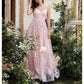 Floral Embroidered Event Dress Spaghetti Strap Prom Gown Bridesmaid Dress