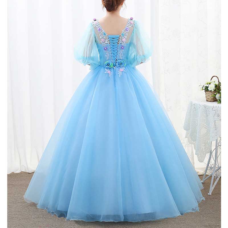 Floral Embroidered Long Sleeve Ball Gown Homecoming Dresses