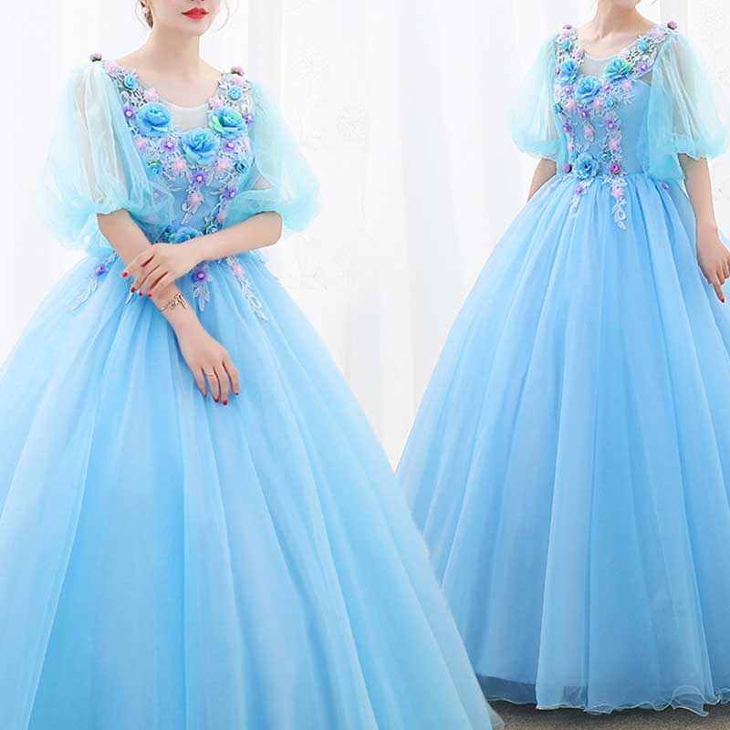 Floral Embroidered Long Sleeve Ball Gown Homecoming Dresses