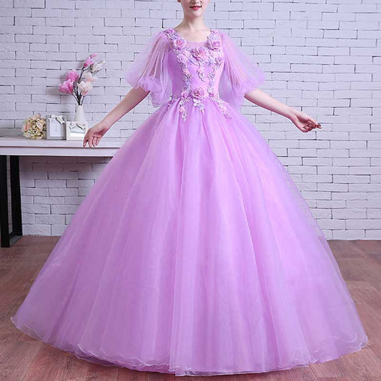 Floral Embroidered Long Sleeve Ball Gown Homecoming Dresses