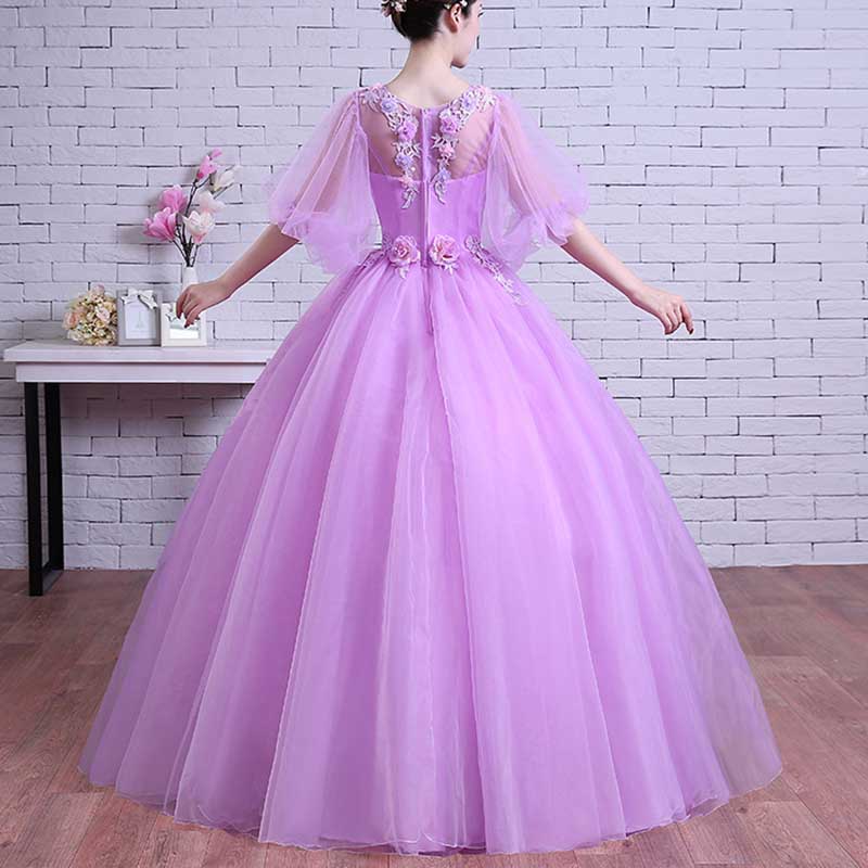 Floral Embroidered Long Sleeve Ball Gown Homecoming Dresses