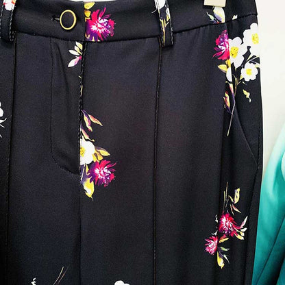 Floral Embroidered Pantsuit  Black Power Suit with Flare Pants