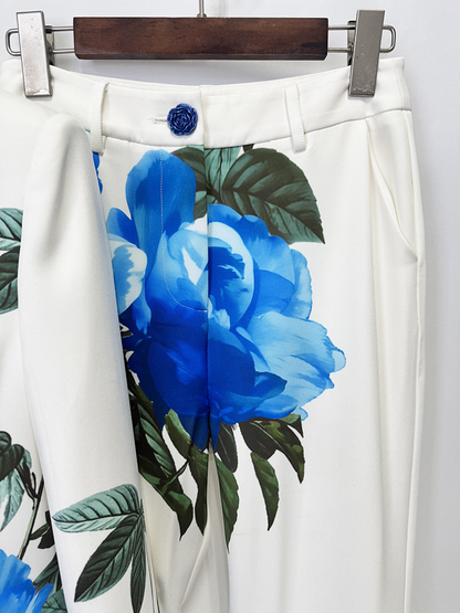 Floral Print Blazer Set | Elegant Suit with Bell Bottom Pants for Evening Party & Wedding Guest