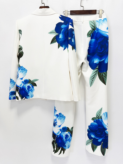 Floral Print Blazer Set | Elegant Suit with Bell Bottom Pants for Evening Party & Wedding Guest