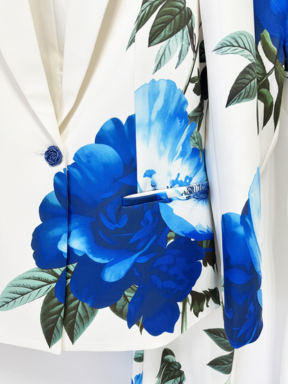 Floral Print Blazer Set | Elegant Suit with Bell Bottom Pants for Evening Party & Wedding Guest