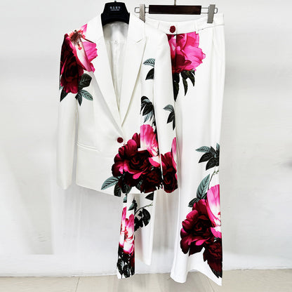 Floral Print Blazer Set | Elegant Suit with Bell Bottom Pants for Evening Party & Wedding Guest